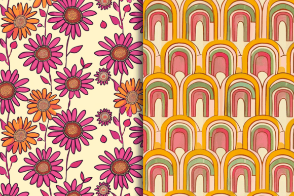 70s Retro Floral Digital Paper Patterns_ EzyD
