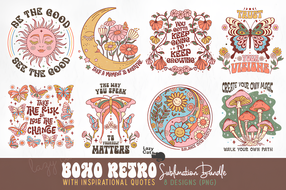Boho Retro PNG Sublimation Bundle_ EzyD