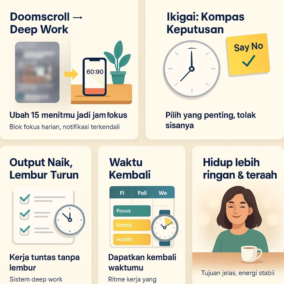 Ingin kerja lebih sedikit tapi hasil lebih besar? Mulai di 15 menit/hari — lihat bedanya 30 hari.