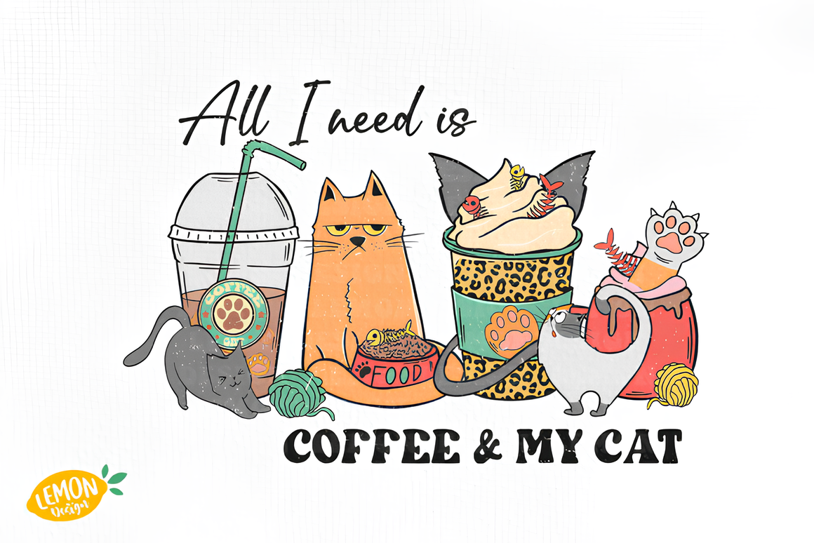 Funny Cat Coffee PNG Sublimation Bundle_ EzyD