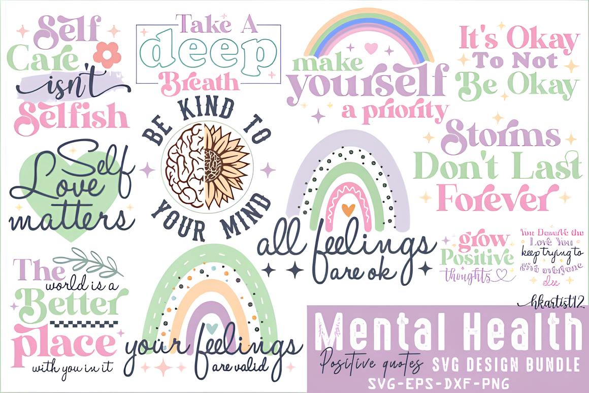 Retro Mental Health Quotes SVG Bundle._ EzyD