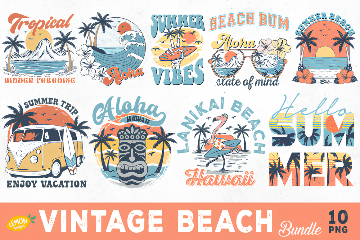 Vintage Beach PNG Sublimation Bundle_ EzyD