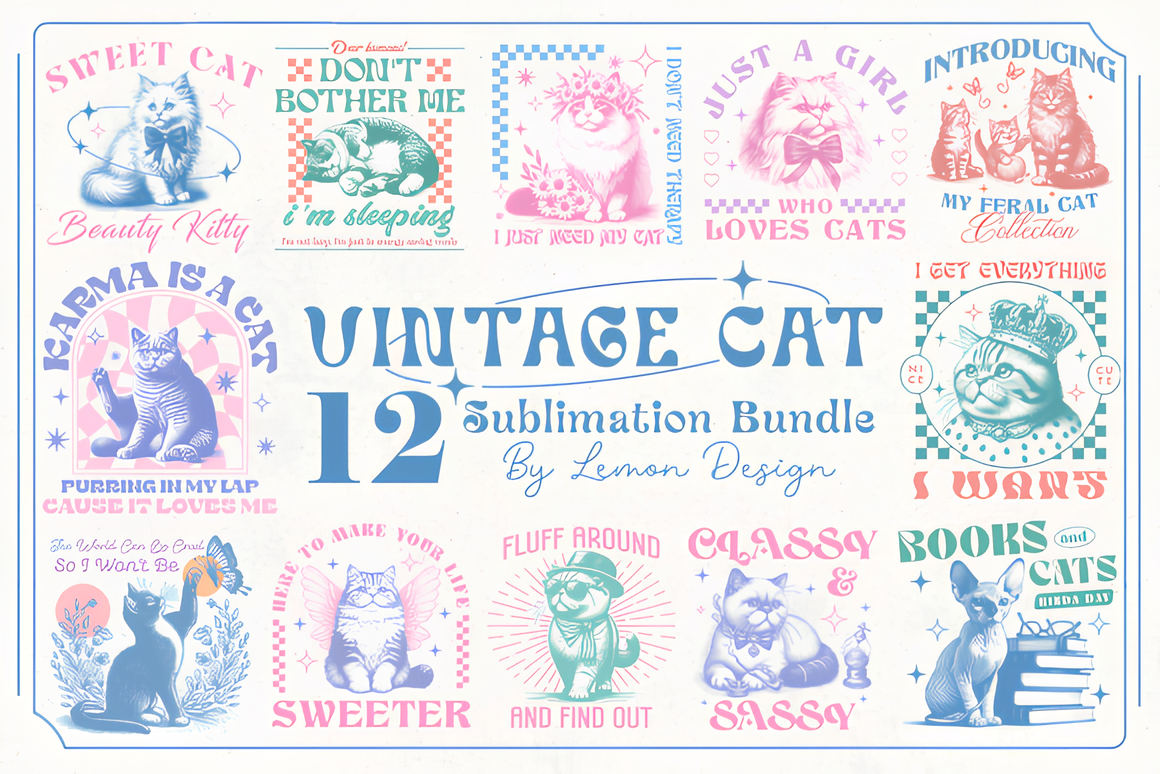 Vintage Cat PNG Sublimation Bundle_ EzyD