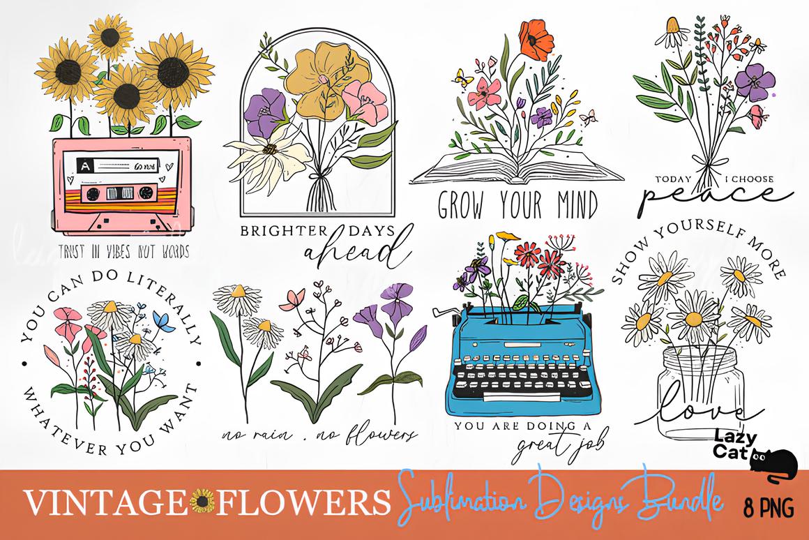 Vintage Flowers Sublimation Bundle_ EzyD