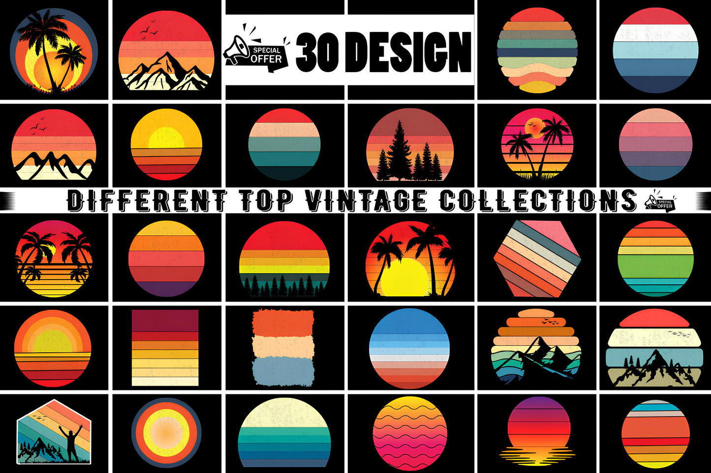  Retro Vintage Sunset Bundle_ EzyD