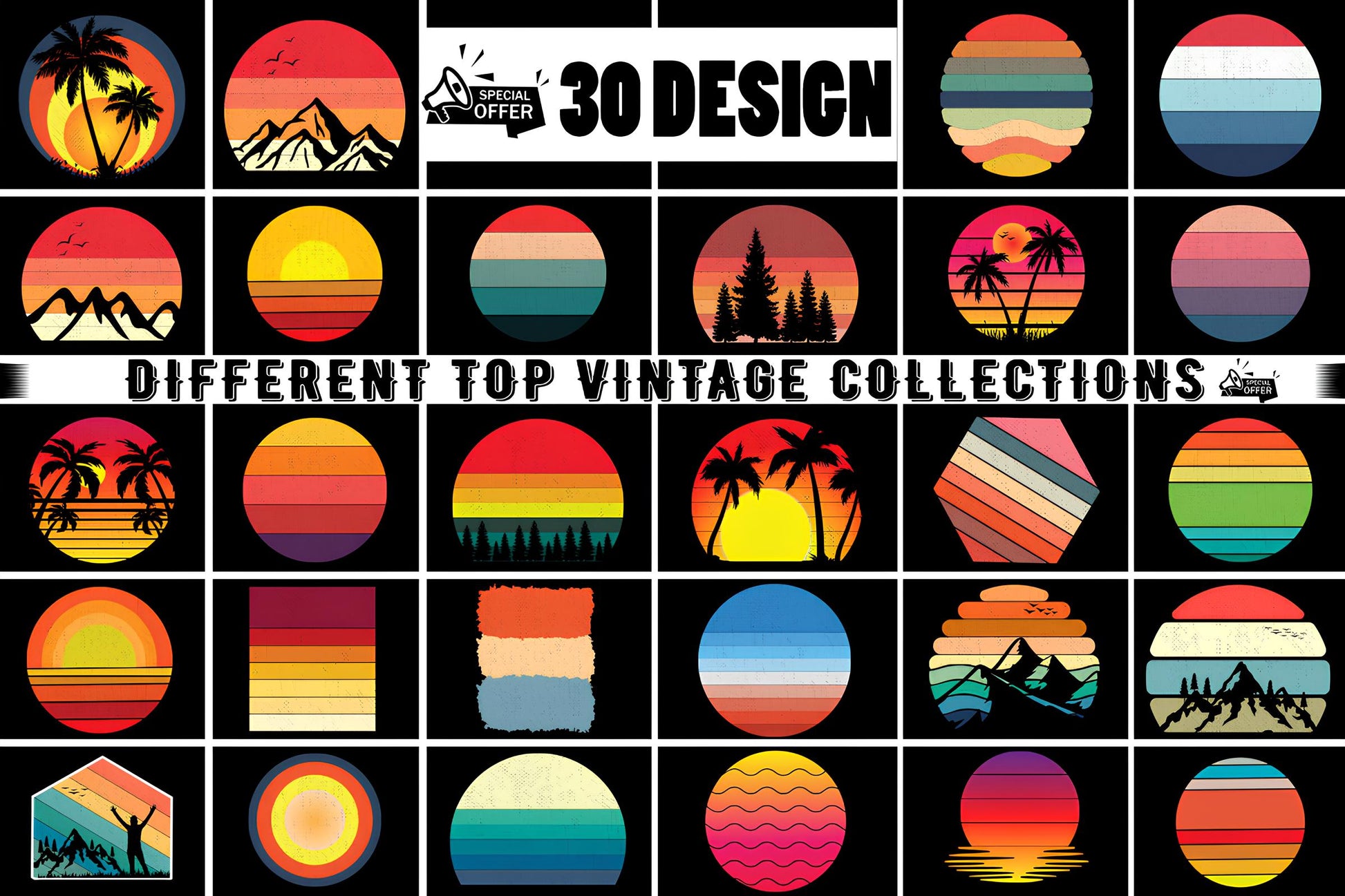 Retro Vintage Sunset Bundle_ EzyD